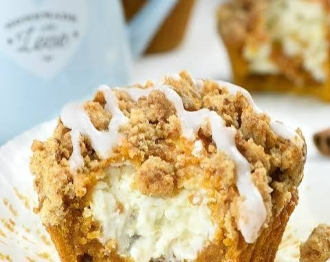 Easy Pumpkin Cream Cheese Muffins For Fall top view