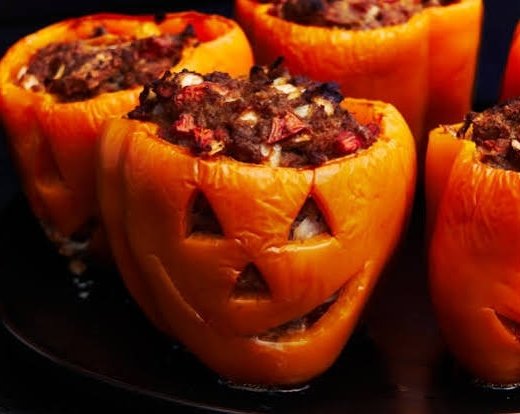 The Best Jack-o'-Lantern Stuffed Peppers Recipe Ever top view